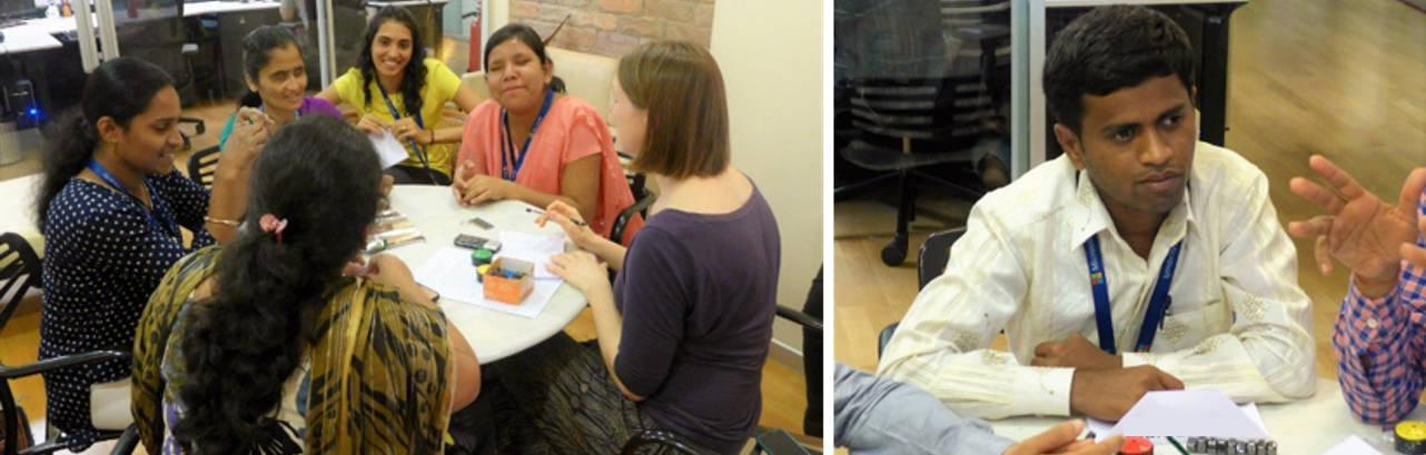 Women and men participating in tactile ideation workshop in India